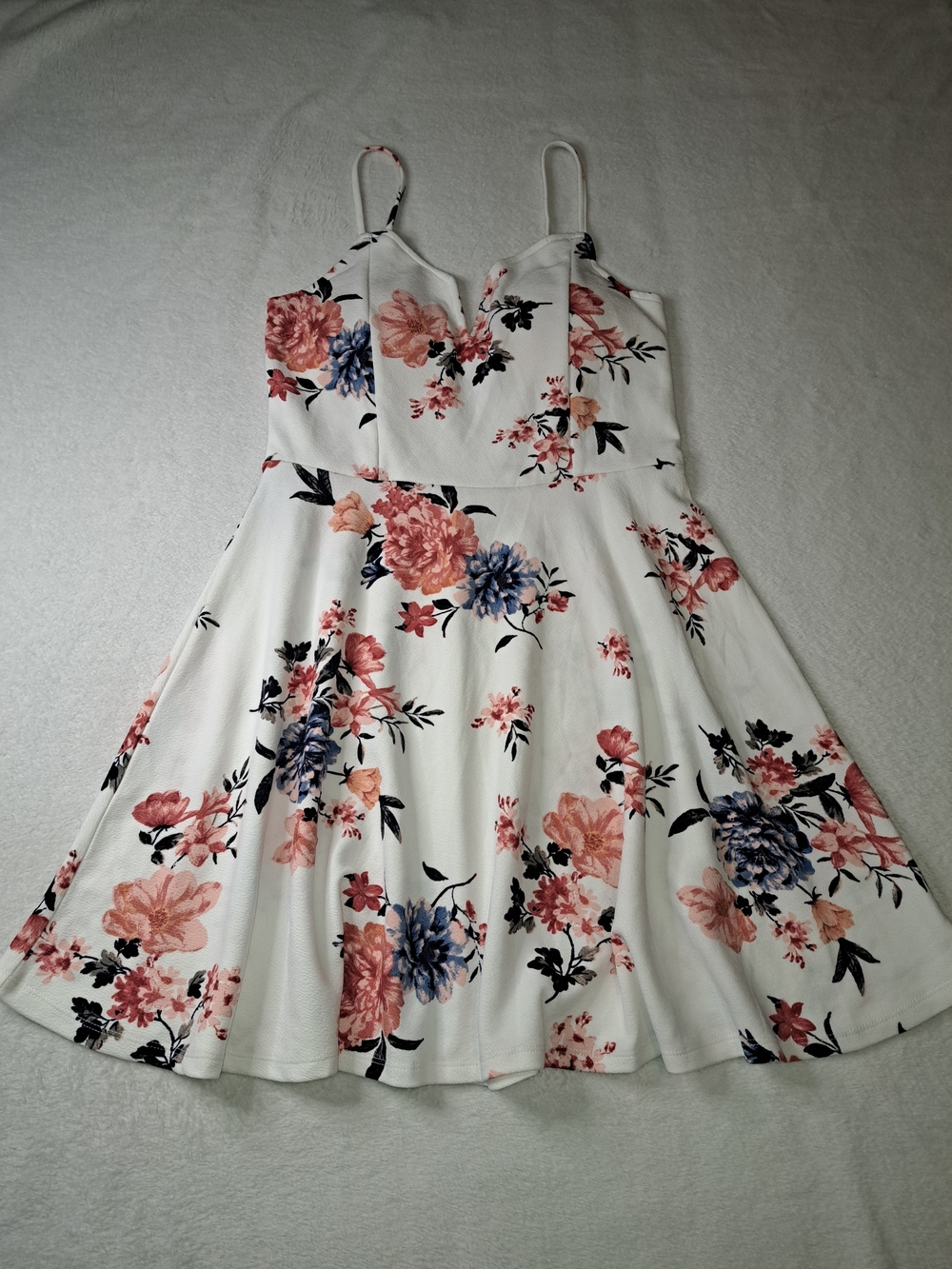 #2) Almost Famous White Mini Dress with Pink & Blue Floral Print